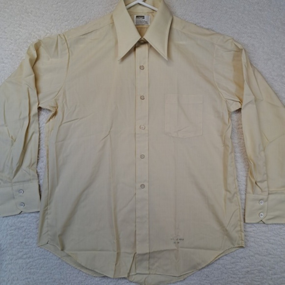 Vintage 70s Montgomery Ward Shirt Mens XL (16) Beige Never Iron Button Up